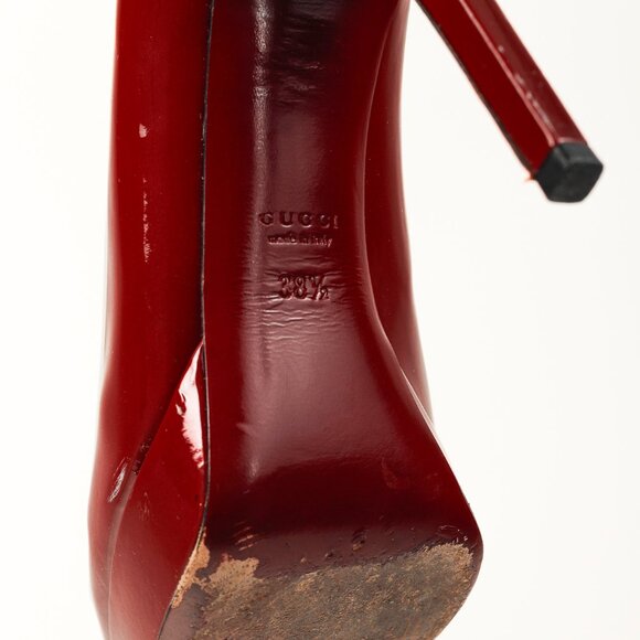 Gucci Burgundy Vernice Crystal Square-Toe Platform Pumps - Picture 5 of 10